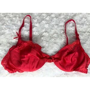 Vintage Chic by His Red Satin Lace Front Clasp Underwire Bra 34B Style 250